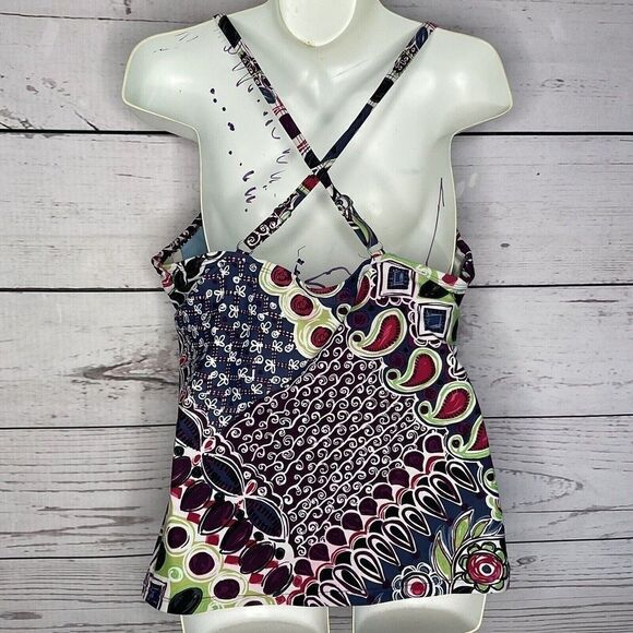 Athleta Y2k Womens Blue/Green/Red Paisley Underwired Swim Tankini Top Size 36C - Picture 7 of 9